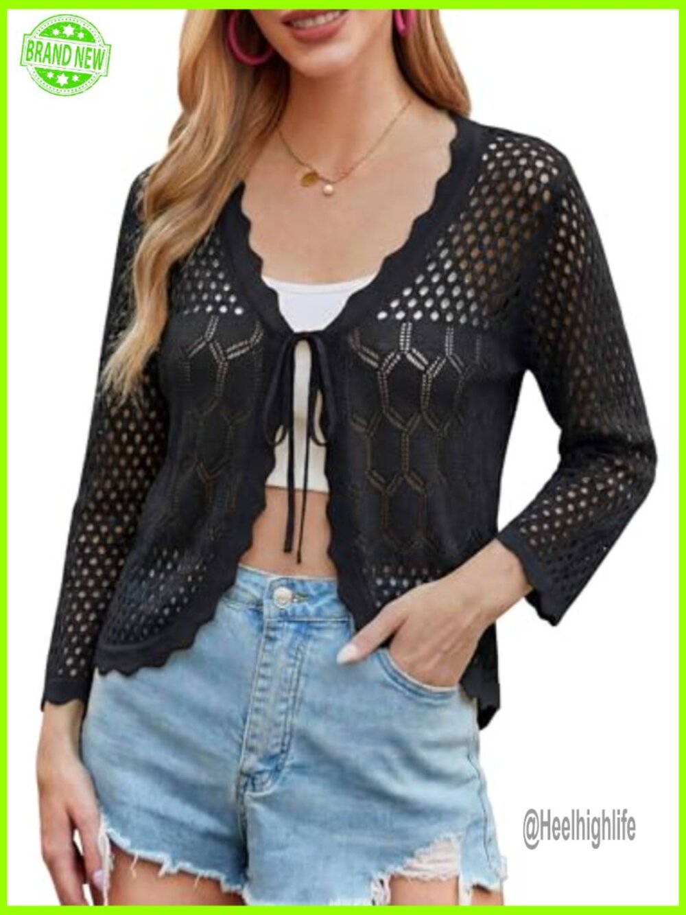 Crochet Tie Front Cropped Cardigan Shrug Bolero for Dresses Lightweight Summer - Picture 2 of 7
